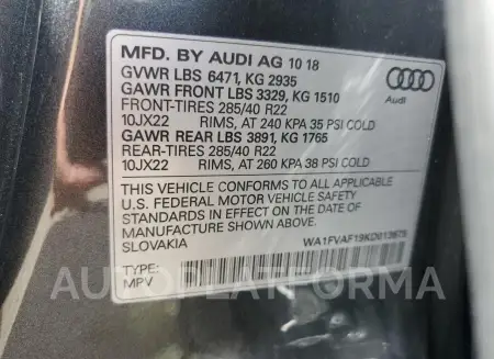 AUDI Q8 PRESTIG 2019 vin WA1FVAF19KD013675 from auto auction Copart