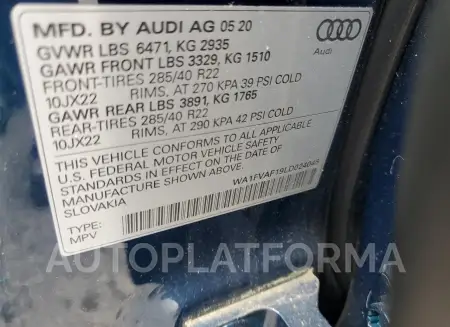 AUDI Q8 PRESTIG 2020 vin WA1FVAF19LD024046 from auto auction Copart