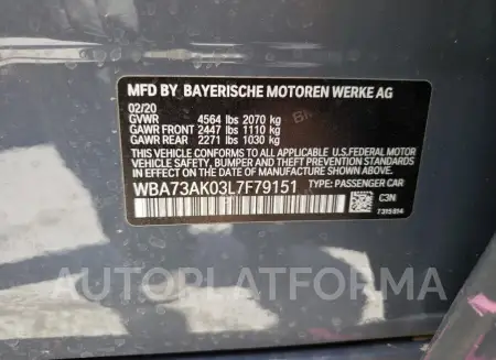 BMW 228XI 2020 vin WBA73AK03L7F79151 from auto auction Copart