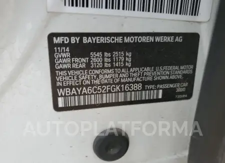 BMW 740 I 2015 vin WBAYA6C52FGK16388 from auto auction Copart