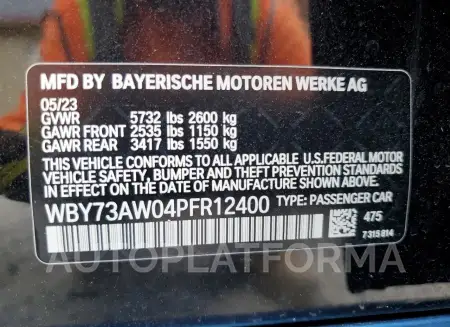 BMW I4 EDRIVE 2023 vin WBY73AW04PFR12400 from auto auction Copart