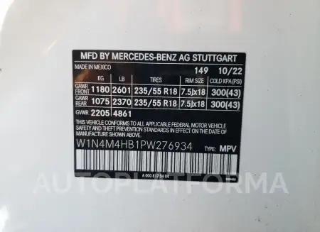 MERCEDES-BENZ GLB 250 4M 2023 vin W1N4M4HB1PW276934 from auto auction Copart