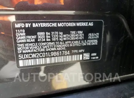 BMW X7 XDRIVE4 2020 vin 5UXCW2C01L9B61784 from auto auction Copart