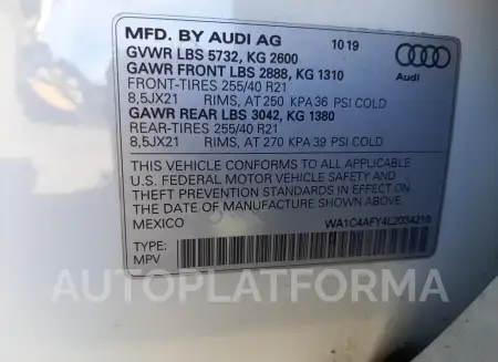 AUDI SQ5 PRESTI 2020 vin WA1C4AFY4L2034210 from auto auction Copart