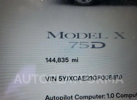 TESLA MODEL X 2016 vin 5YJXCAE21GF008819 from auto auction Copart