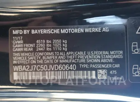 BMW M240XI 2018 vin WBA2J7C50JVD60640 from auto auction Copart