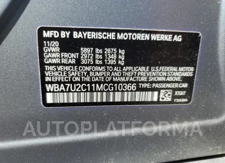 BMW ALPINA B7 2021 vin WBA7U2C11MCG10366 from auto auction Copart