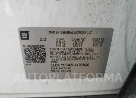 CHEVROLET BOLT EV LT 2020 vin 1G1FY6S02L4107530 from auto auction Copart