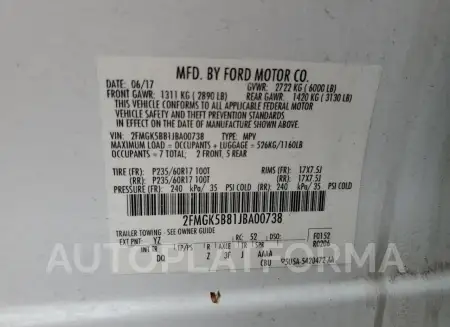 FORD FLEX SE 2018 vin 2FMGK5B81JBA00738 from auto auction Copart