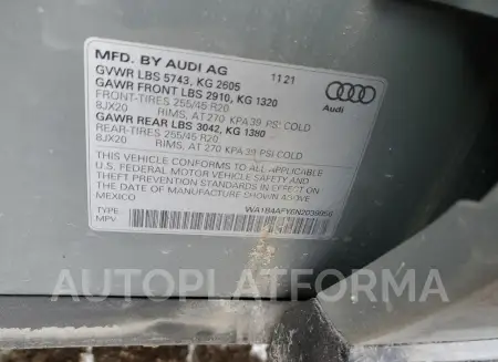 AUDI SQ5 PREMIU 2022 vin WA1B4AFY6N2039956 from auto auction Copart