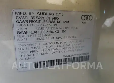 AUDI Q5 PREMIUM 2017 vin WA1L2AFP7HA032834 from auto auction Copart