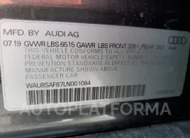 AUDI S8 2020 vin WAU8SAF87LN001084 from auto auction Copart