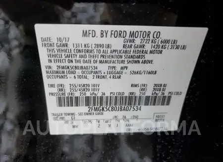 FORD FLEX SEL 2018 vin 2FMGK5C80JBA07534 from auto auction Copart