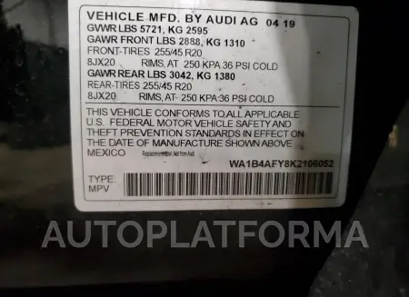 AUDI SQ5 PREMIU 2019 vin WA1B4AFY8K2106052 from auto auction Copart