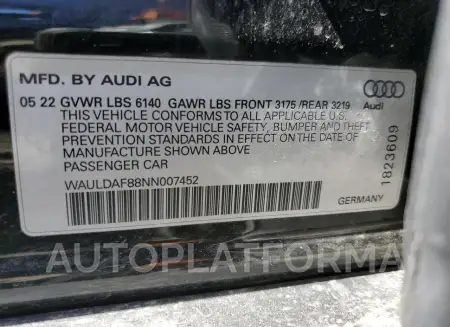 AUDI A8 L 2022 vin WAULDAF88NN007452 from auto auction Copart