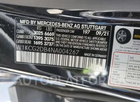 MERCEDES-BENZ EQS SEDAN 2022 vin W1KCG2DB4NA004267 from auto auction Copart