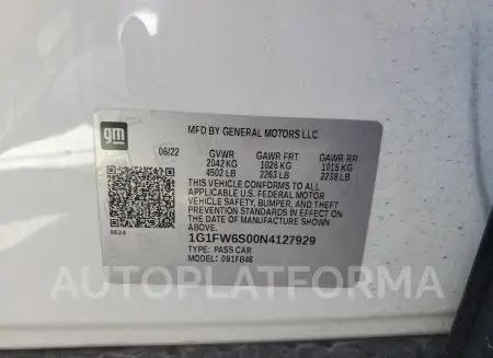 CHEVROLET BOLT EV 1L 2022 vin 1G1FW6S00N4127929 from auto auction Copart