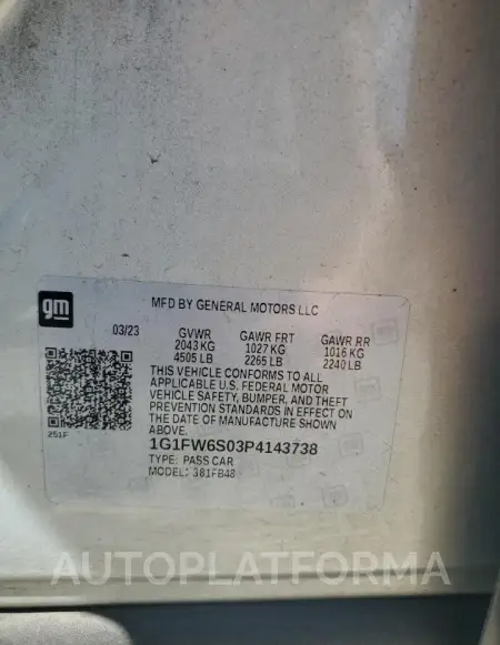 CHEVROLET BOLT EV 1L 2023 vin 1G1FW6S03P4143738 from auto auction Copart