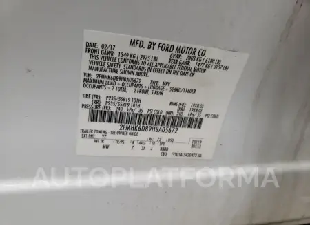 FORD FLEX LIMIT 2017 vin 2FMHK6D89HBA05672 from auto auction Copart