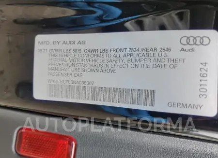 AUDI A5 PREMIUM 2022 vin WAUCBCF56NA006007 from auto auction Copart