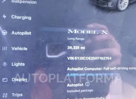 TESLA MODEL X 2019 vin 5YJXCDE25KF192754 from auto auction Copart