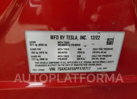 TESLA MODEL X 2023 vin 7SAXCAE55PF378717 from auto auction Copart