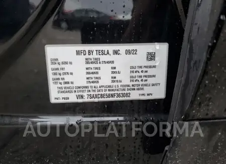 TESLA MODEL X 2022 vin 7SAXCBE58NF363082 from auto auction Copart