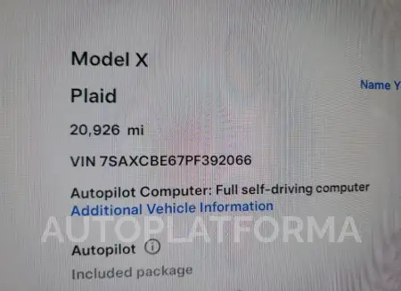 TESLA MODEL X 2023 vin 7SAXCBE67PF392066 from auto auction Copart