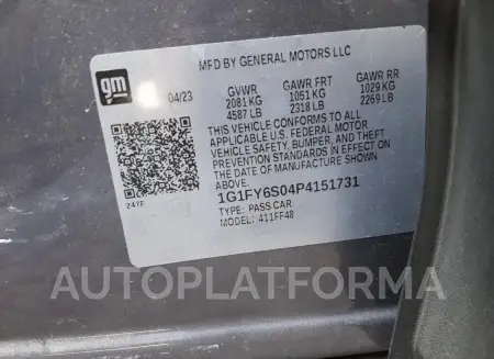 CHEVROLET BOLT EUV L 2023 vin 1G1FY6S04P4151731 from auto auction Copart