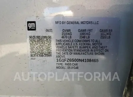 CHEVROLET BOLT EUV P 2022 vin 1G1FZ6S00N4108465 from auto auction Copart