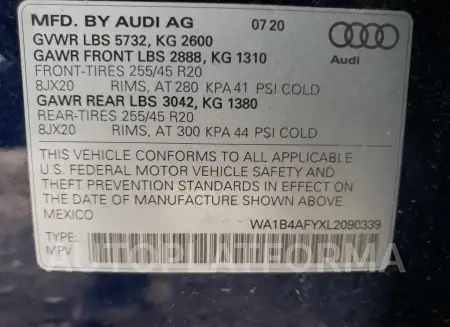 AUDI SQ5 PREMIU 2020 vin WA1B4AFYXL2090339 from auto auction Copart