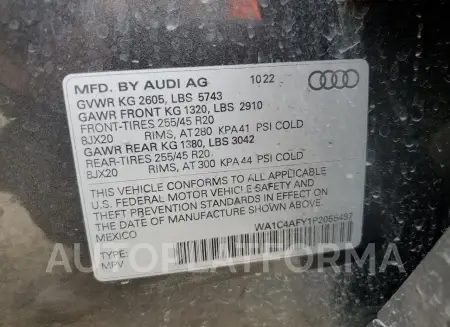 AUDI SQ5 PRESTI 2023 vin WA1C4AFY1P2055487 from auto auction Copart