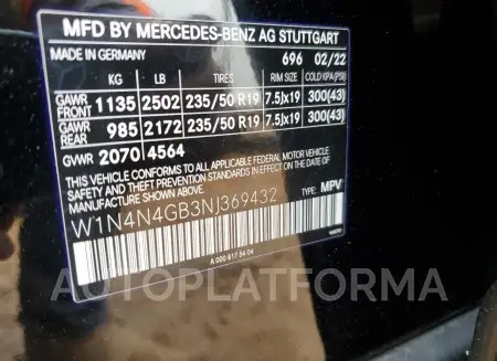 MERCEDES-BENZ GLA 250 2022 vin W1N4N4GB3NJ369432 from auto auction Copart