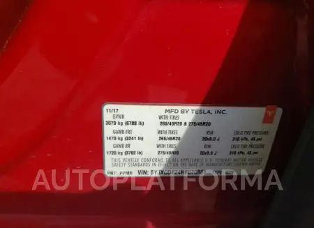 TESLA MODEL X 2017 vin 5YJXCDE24HF070881 from auto auction Copart