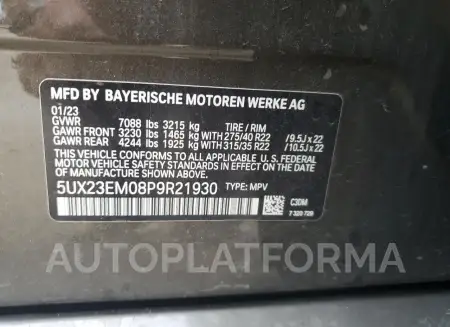 BMW X7 XDRIVE4 2023 vin 5UX23EM08P9R21930 from auto auction Copart