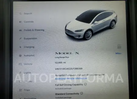 TESLA MODEL X 2020 vin 5YJXCAE22LF286395 from auto auction Copart