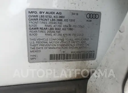 AUDI SQ5 PREMIU 2018 vin WA1A4AFY0J2176476 from auto auction Copart