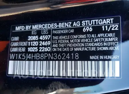 MERCEDES-BENZ CLA 250 4M 2023 vin W1K5J4HB8PN362418 from auto auction Copart