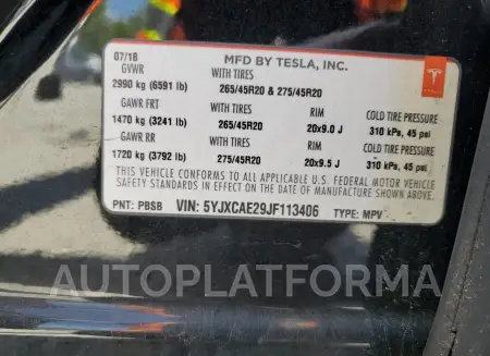 TESLA MODEL X 2018 vin 5YJXCAE29JF113406 from auto auction Copart