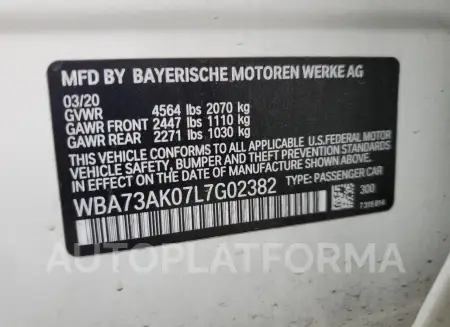 BMW 228XI 2020 vin WBA73AK07L7G02382 from auto auction Copart