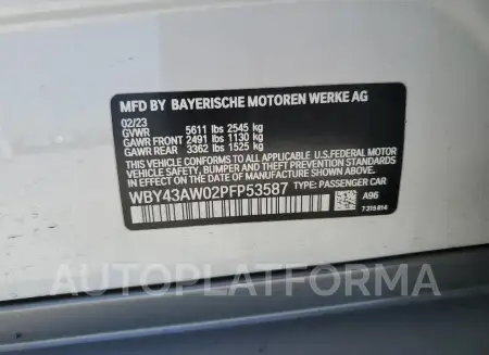 BMW I4 EDRIVE 2023 vin WBY43AW02PFP53587 from auto auction Copart