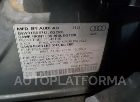 AUDI SQ5 SPORTB 2022 vin WA114AFY4N2056198 from auto auction Copart