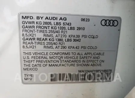 AUDI SQ5 SPORTB 2023 vin WA124AFY8P2165075 from auto auction Copart