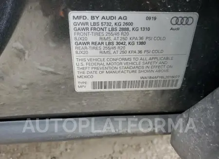 AUDI SQ5 PREMIU 2020 vin WA1B4AFY6L2016027 from auto auction Copart