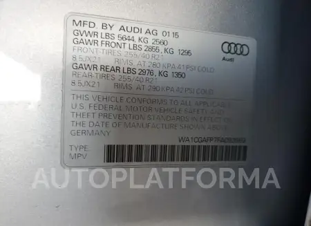 AUDI SQ5 PREMIU 2015 vin WA1CGAFP7FA093969 from auto auction Copart