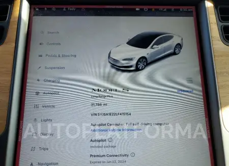 TESLA MODEL S 2020 vin 5YJSA1E22LF415154 from auto auction Copart