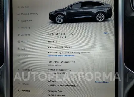 TESLA MODEL X 2017 vin 5YJXCDE23HF050105 from auto auction Copart