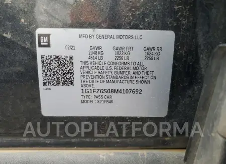 CHEVROLET BOLT EV PR 2021 vin 1G1FZ6S08M4107692 from auto auction Copart