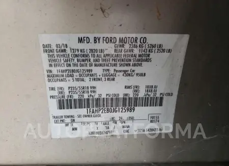 FORD TAURUS SEL 2018 vin 1FAHP2E80JG125989 from auto auction Copart