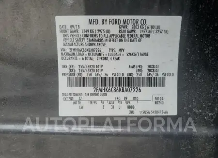 FORD FLEX SEL 2019 vin 2FMHK6C86KBA07226 from auto auction Copart